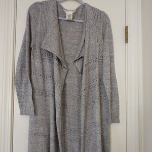 EEUC MAX STUDIO GREY HEATHER DUSTER STYLE CASCADE FRONT SWEATER SIZE LARGE